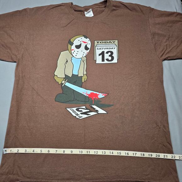 Friday 13th Brown T-Shirt Funny Graphic Art Classic Short Sleeve Crew Men Size L - Picture 5 of 9
